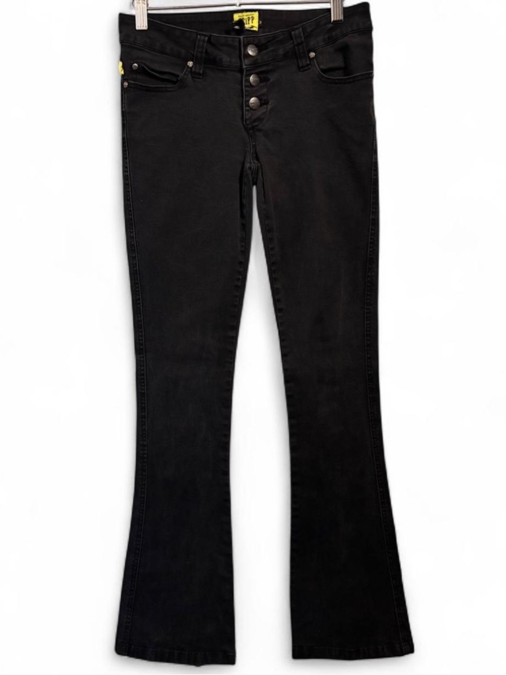 Black low rise flare triple button Tripp jeans